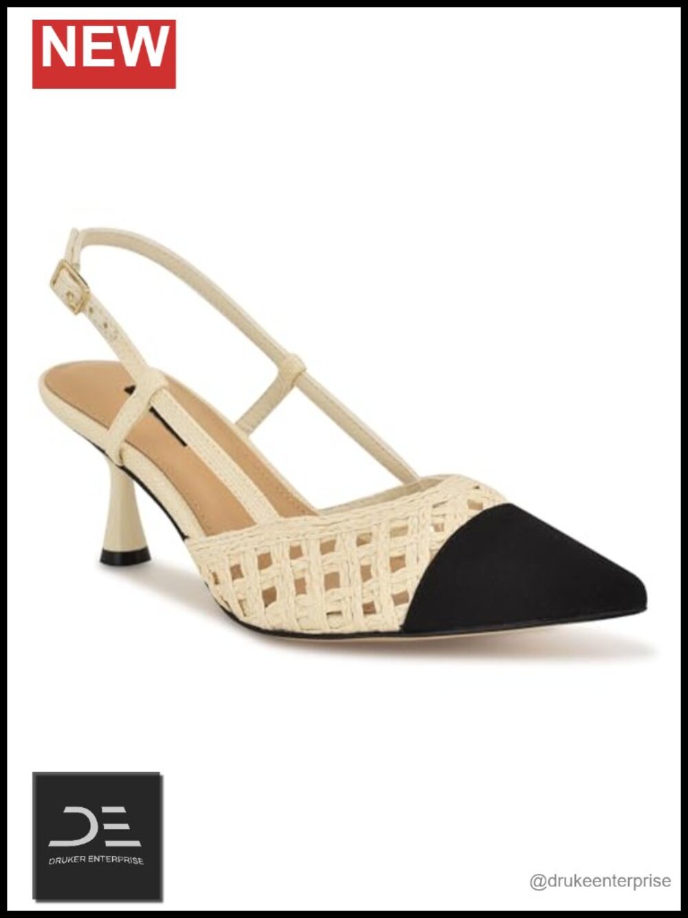 Women's Pointy Toe Woven Kitten Heel Dress Pumps with Buckle